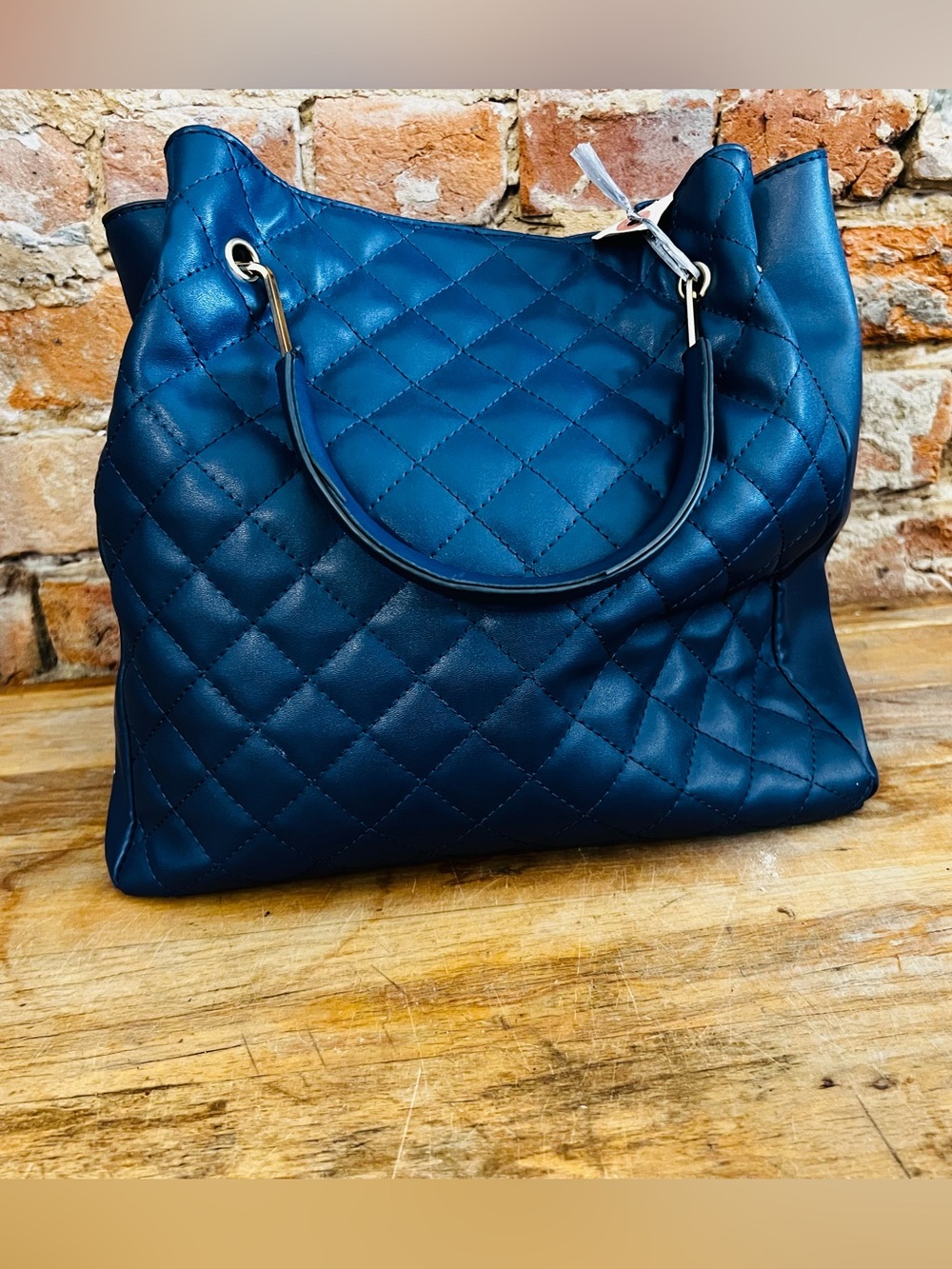 Quilted Navy Shoulder Tote Bag - Unbranded